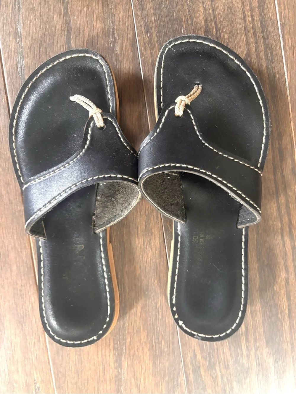 Kino Black Leather Thong Flip Flop Sandals- Made in Key West USA- Size 8